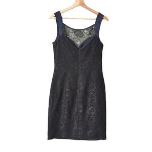 Theia Women's Cocktail‎ Dress Navy Blue Black Overlay Size 8 Knee Length $860